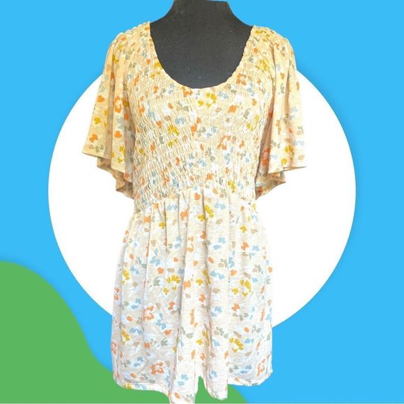 Cato Tops - Cato peachy spring summer flutter sleeves figure hugging elastic gathere…